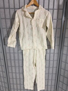 The Fleece Company - Cozy Cream Floral Button-Front Pajama Set, Women’s Small